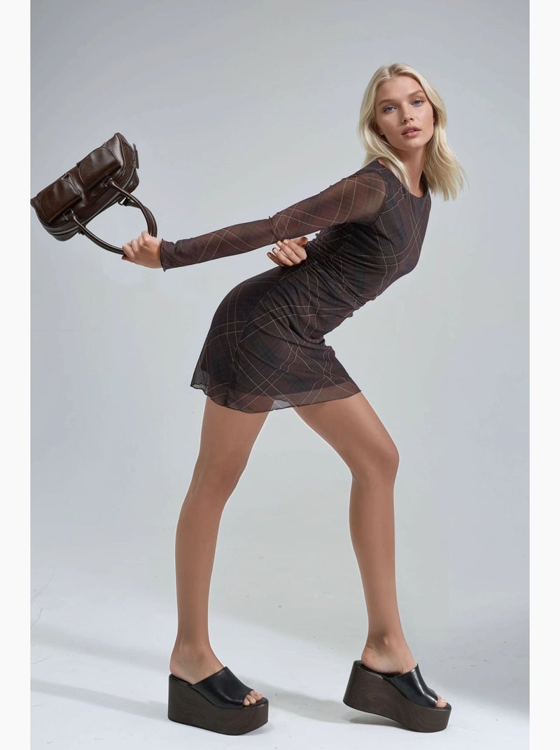 Abito mini in tulle a quadri busem Marrone chiaro - Kiabi
