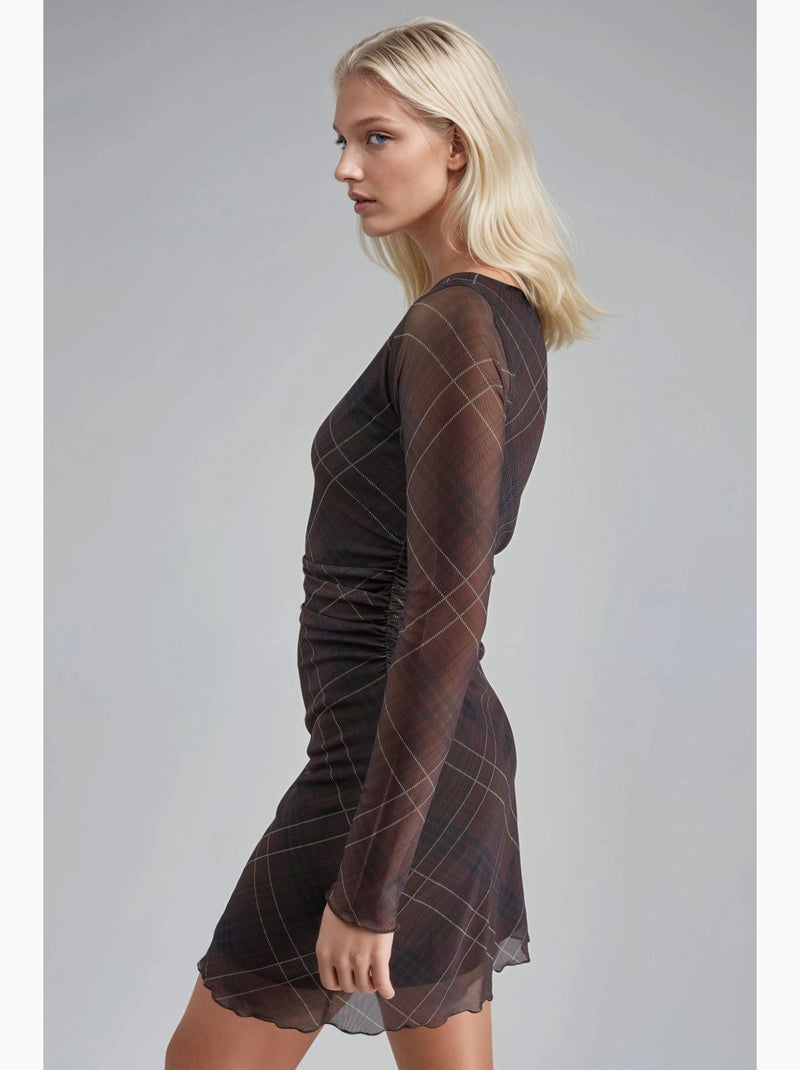 Abito mini in tulle a quadri busem Marrone chiaro - Kiabi