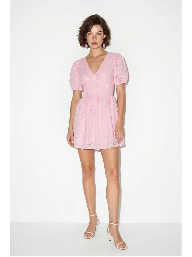 Abito mini skater ricamato lucci Rosa confetto - Kiabi
