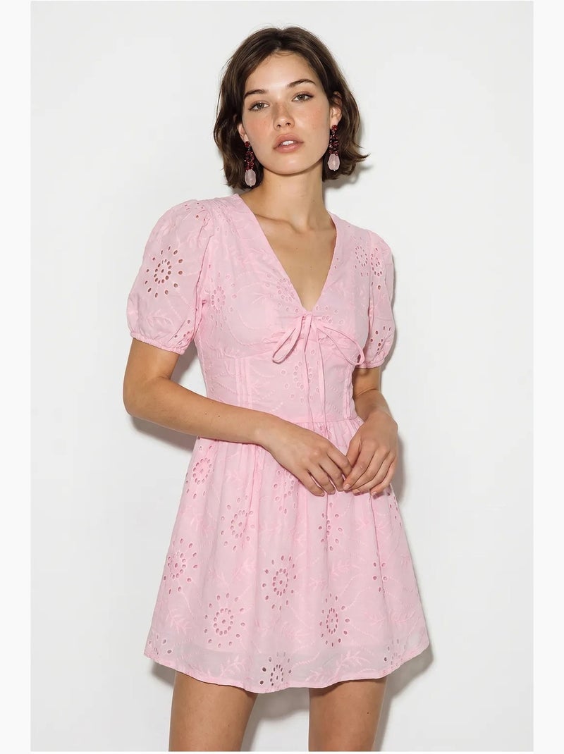 Abito mini skater ricamato lucci Rosa confetto - Kiabi