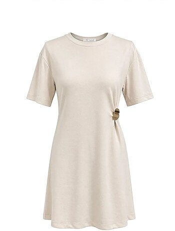 Abito mini t-shirt con girocollo e accessorio in pietra mixray