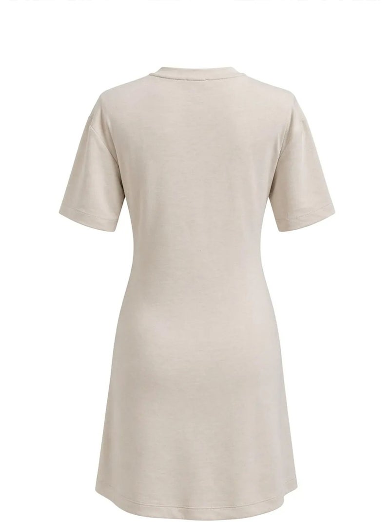 Abito mini t-shirt con girocollo e accessorio in pietra mixray Beige argilla - Kiabi