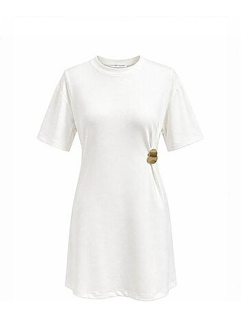 Abito mini t-shirt con girocollo e accessorio in pietra mixray