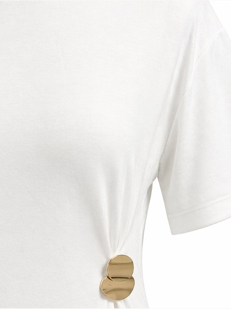 Abito mini t-shirt con girocollo e accessorio in pietra mixray Bianco - Kiabi