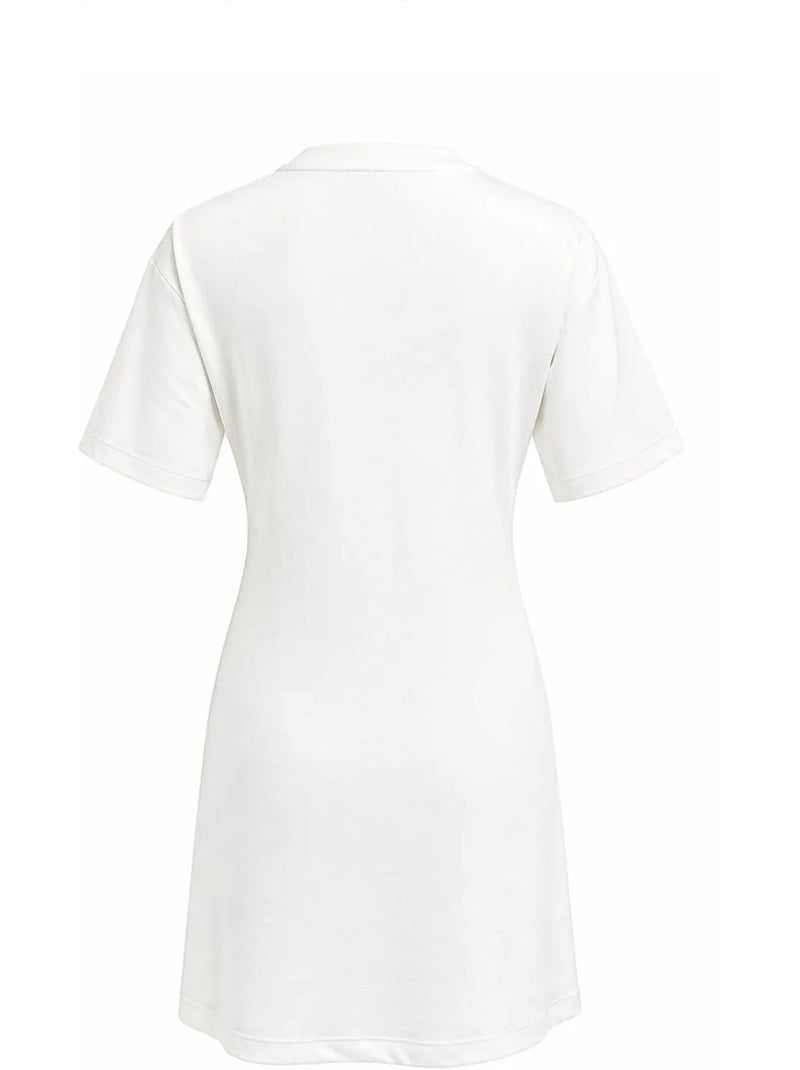 Abito mini t-shirt con girocollo e accessorio in pietra mixray Bianco - Kiabi