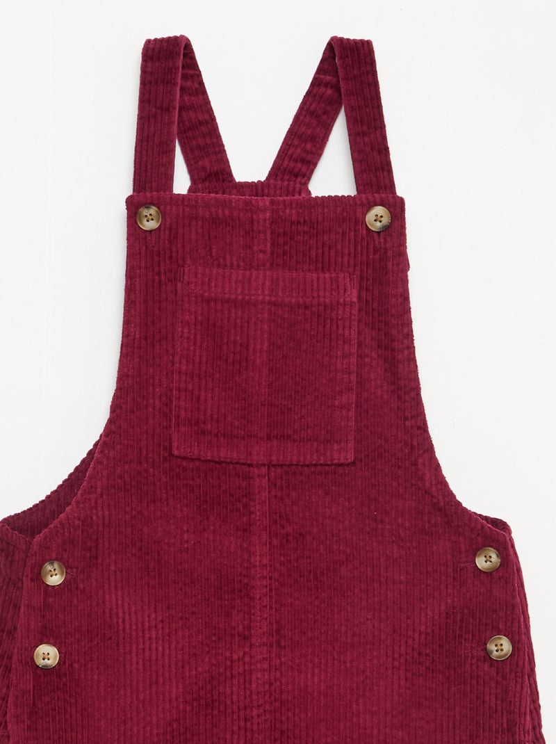 Abito salopette con tasca in velluto a coste Rosso - Kiabi