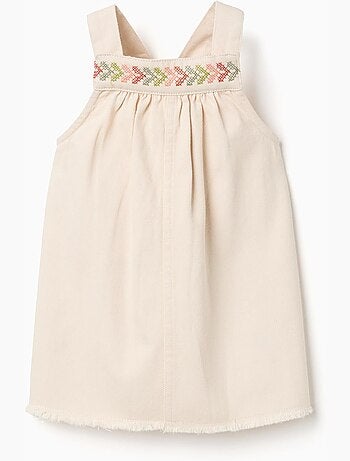 Abito scamiciato in twill con ricamo a punto croce