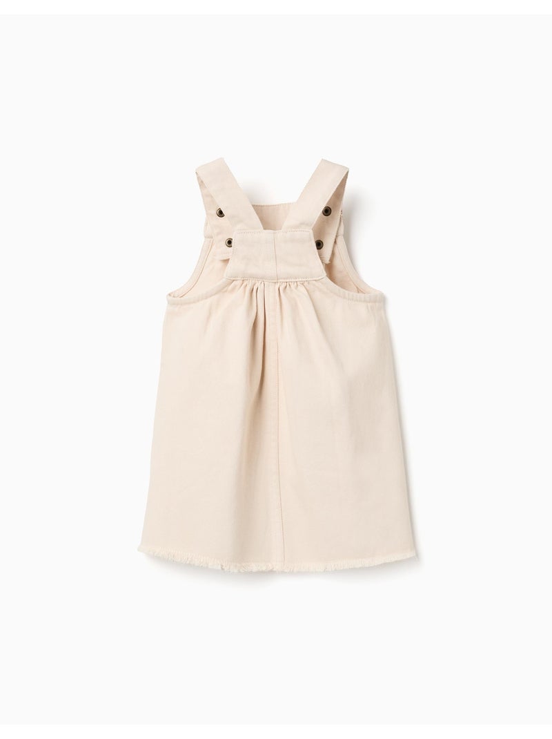 Abito scamiciato in twill con ricamo a punto croce Beige - Kiabi