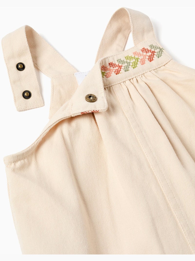 Abito scamiciato in twill con ricamo a punto croce Beige - Kiabi