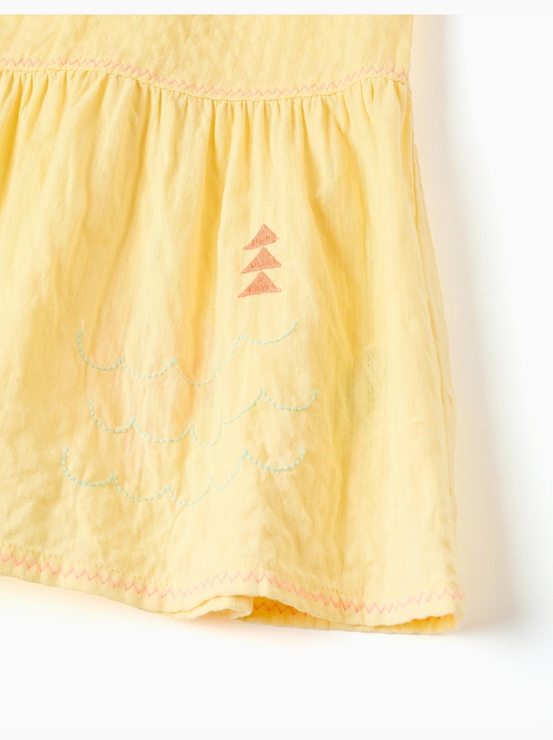 Abito senza maniche in cotone con alghe ricamate Giallo chiaro - Kiabi