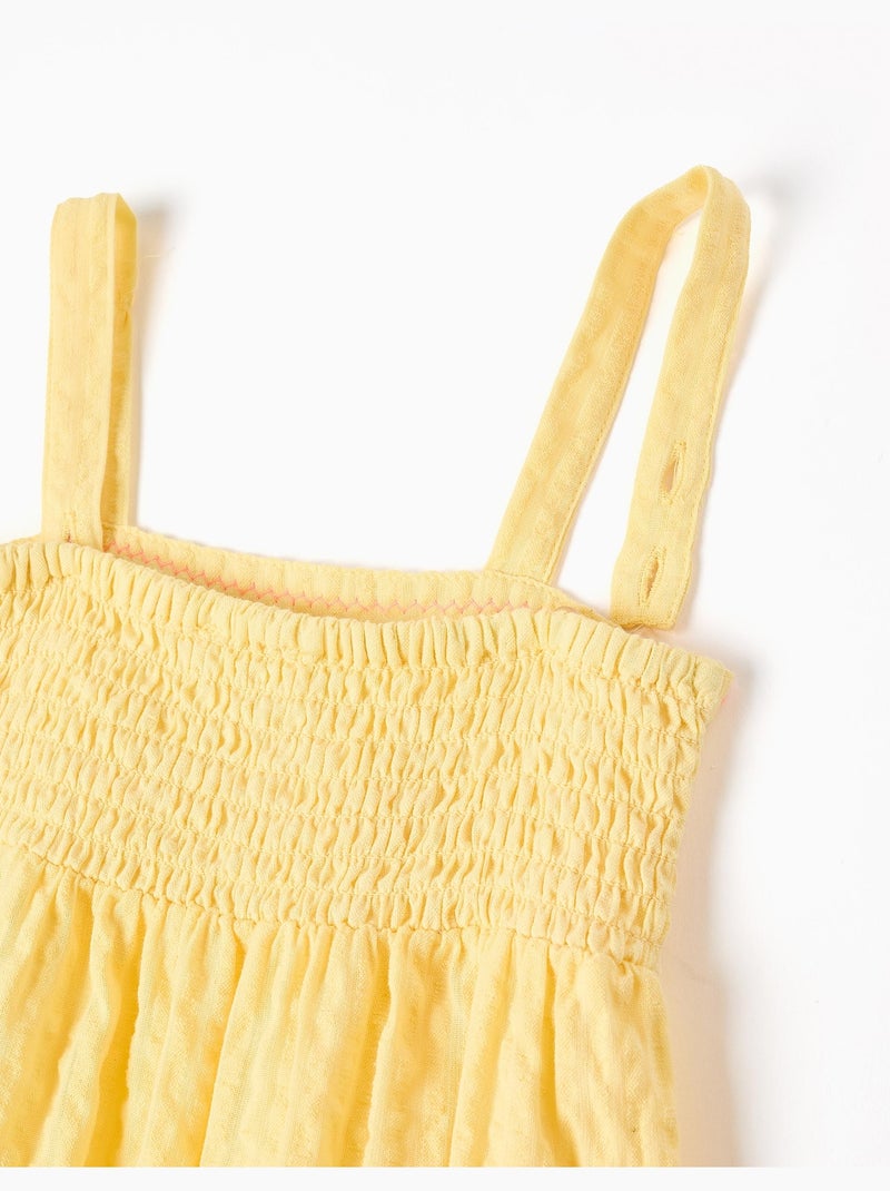 Abito senza maniche in cotone con alghe ricamate Giallo chiaro - Kiabi
