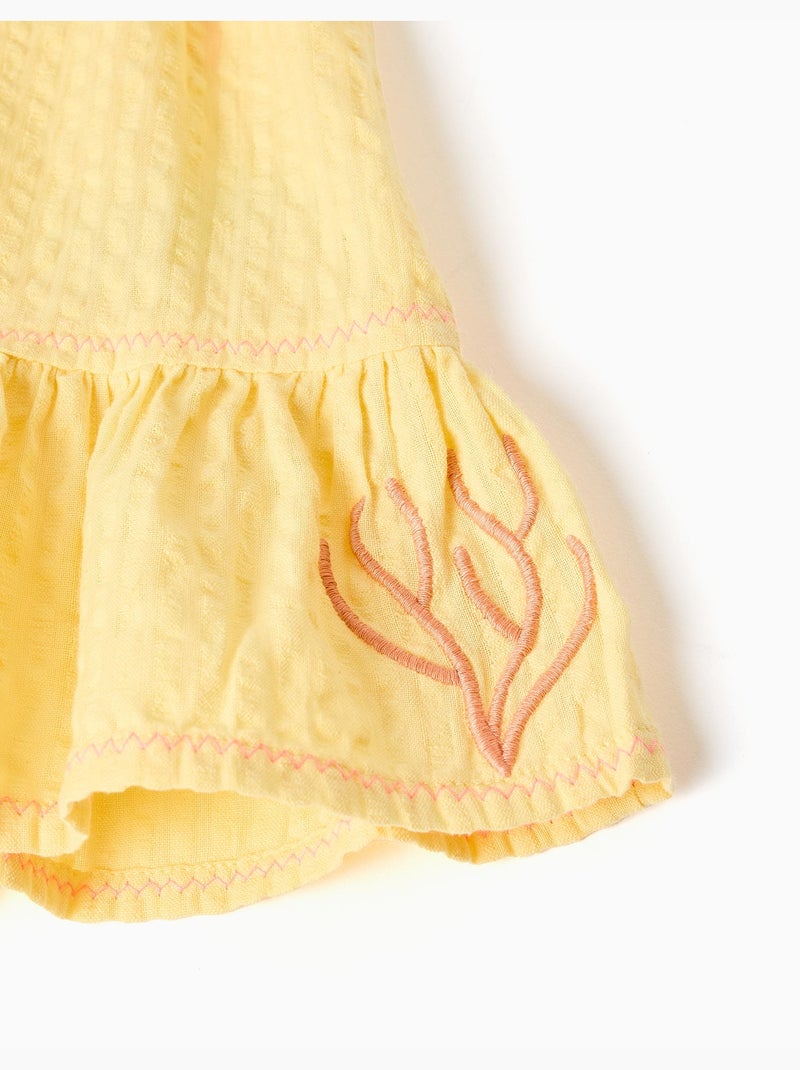 Abito senza maniche in cotone con alghe ricamate Giallo chiaro - Kiabi
