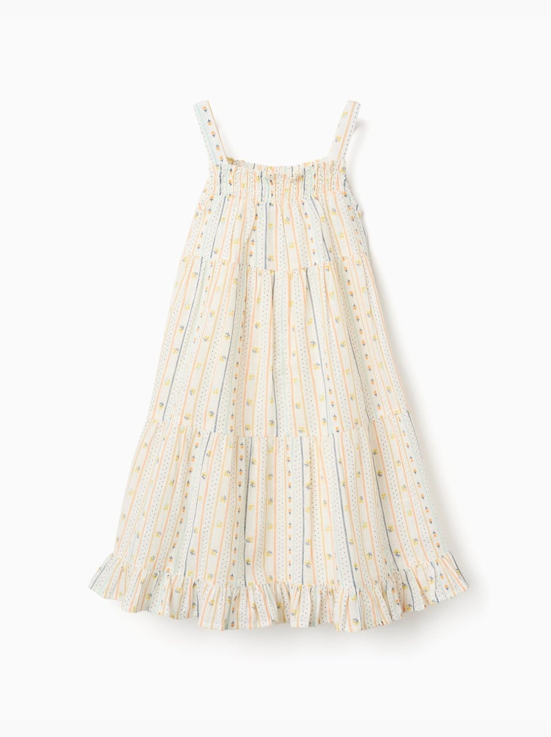 Abito senza maniche in cotone con motivo floreale Beige chiaro - Kiabi