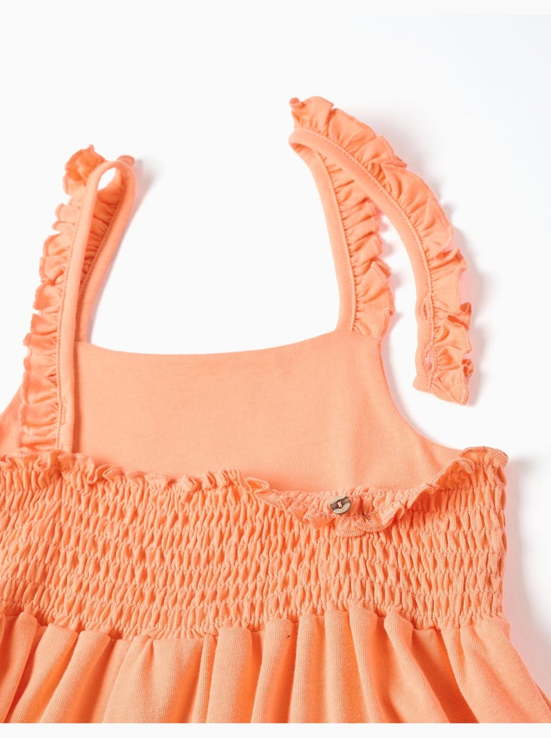 Abito senza maniche in cotone con spalline arricciate Arancione - Kiabi