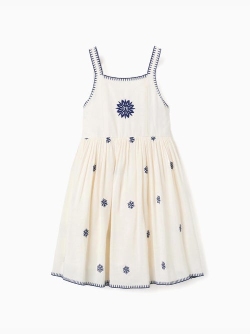 Abito senza maniche in cotone e lino con ricami floreali - Kiabi
