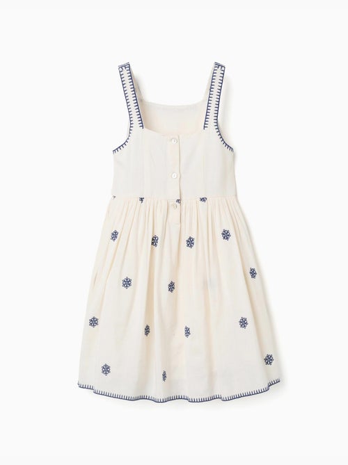 Abito senza maniche in cotone e lino con ricami floreali - Kiabi