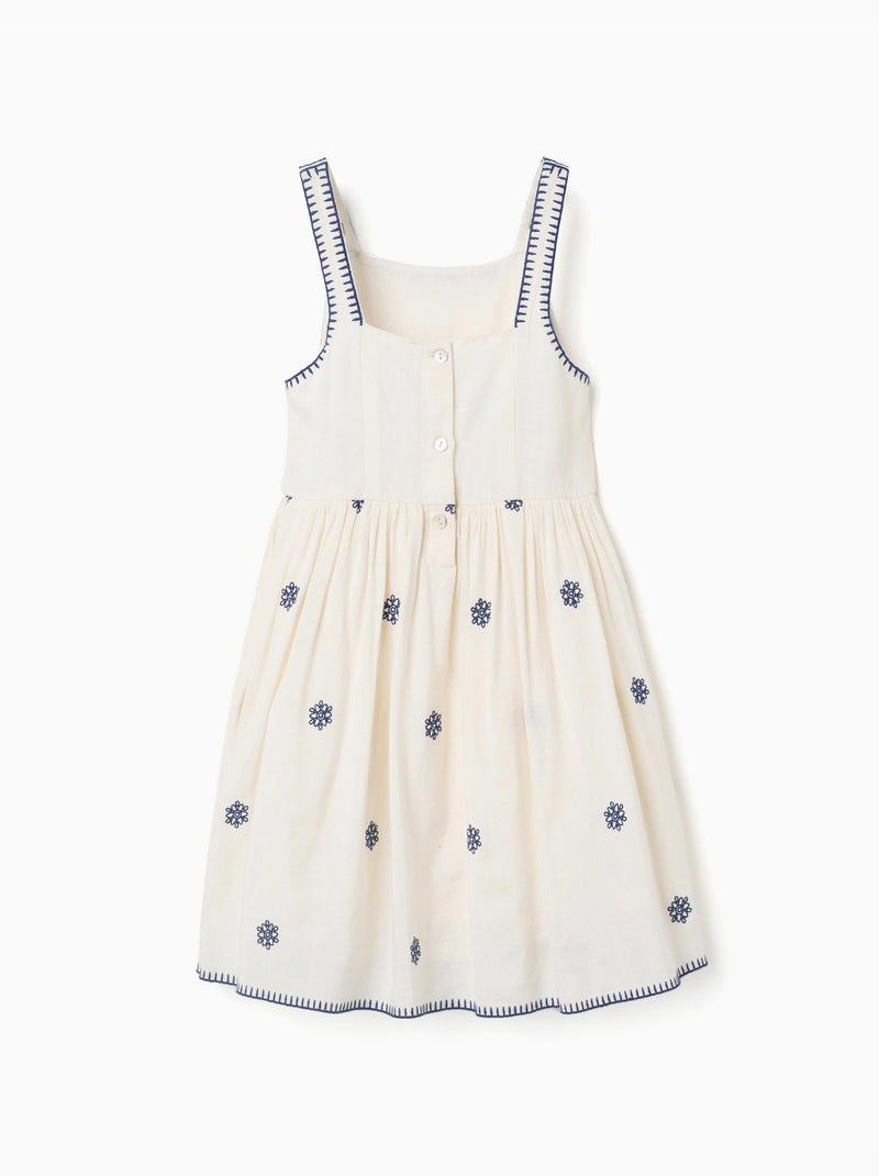 Abito senza maniche in cotone e lino con ricami floreali Beige chiaro - Kiabi