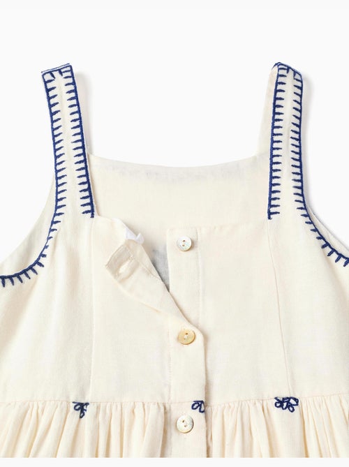 Abito senza maniche in cotone e lino con ricami floreali - Kiabi