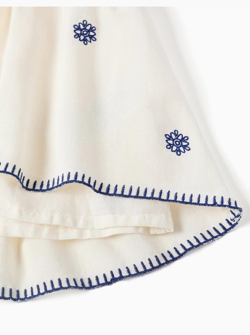 Abito senza maniche in cotone e lino con ricami floreali Beige chiaro - Kiabi