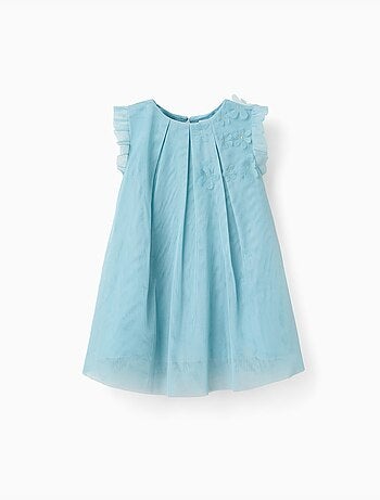 Abito senza maniche in tulle con volant e fiori