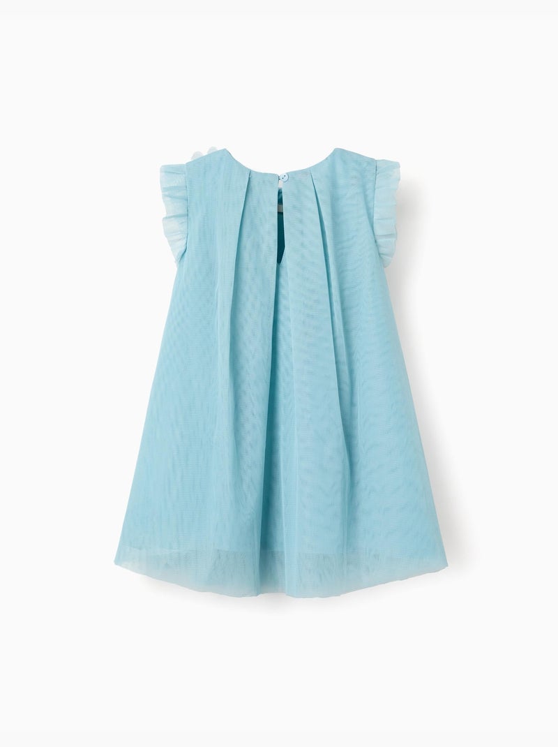Abito senza maniche in tulle con volant e fiori Blu chiaro - Kiabi
