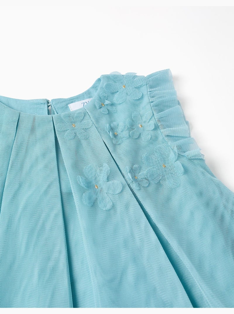 Abito senza maniche in tulle con volant e fiori Blu chiaro - Kiabi