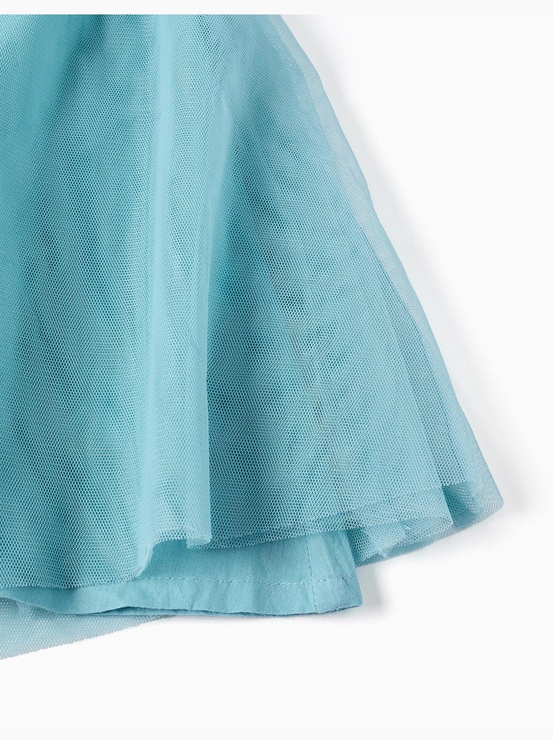 Abito senza maniche in tulle con volant e fiori Blu chiaro - Kiabi