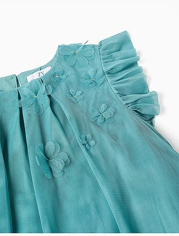 Abito senza maniche in tulle con volant e fiori