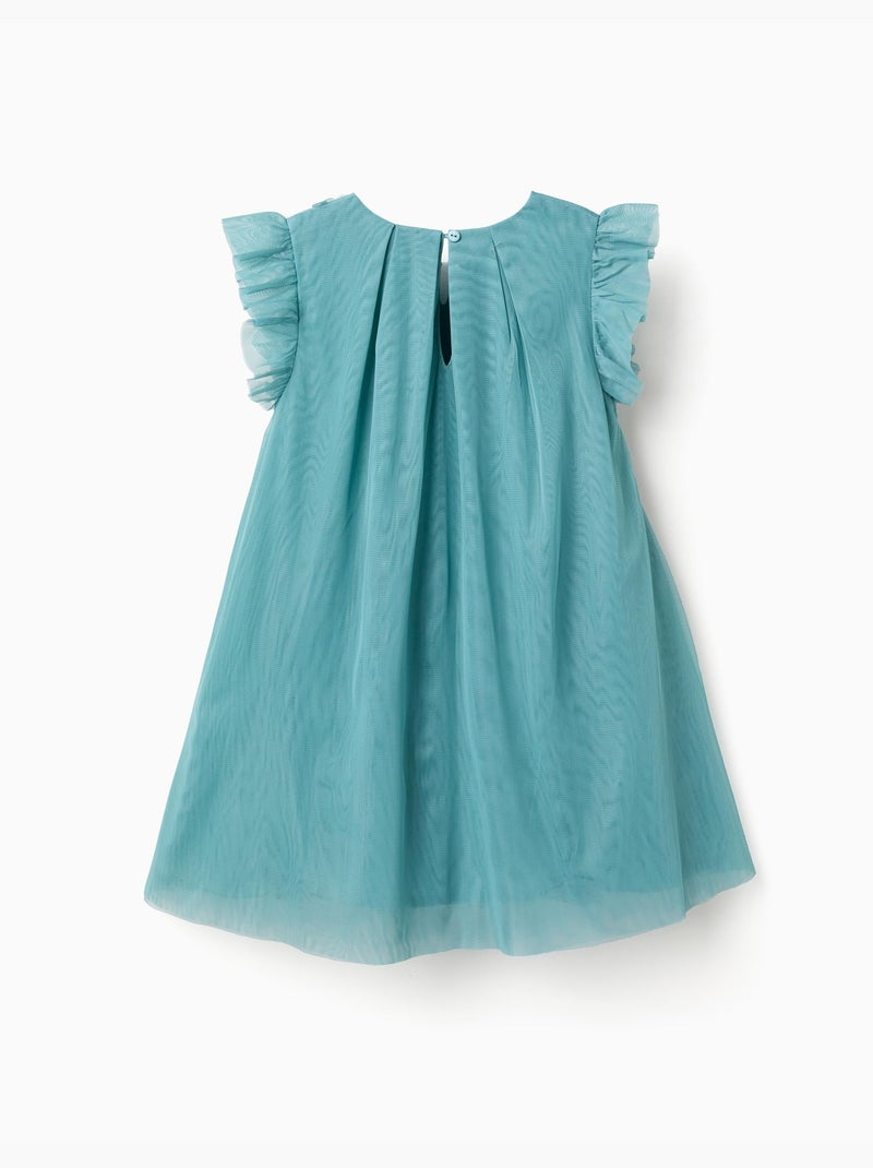 Abito senza maniche in tulle con volant e fiori Blu chiaro - Kiabi