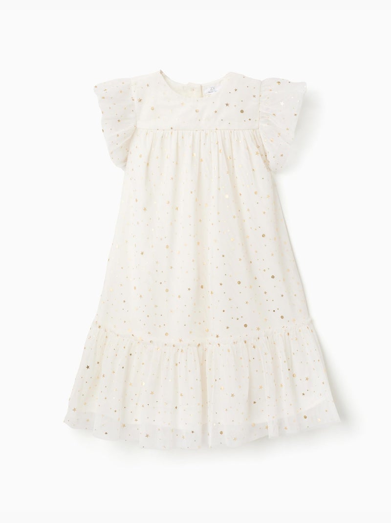 Abito senza maniche in tulle con volant e stelle Bianco - Kiabi