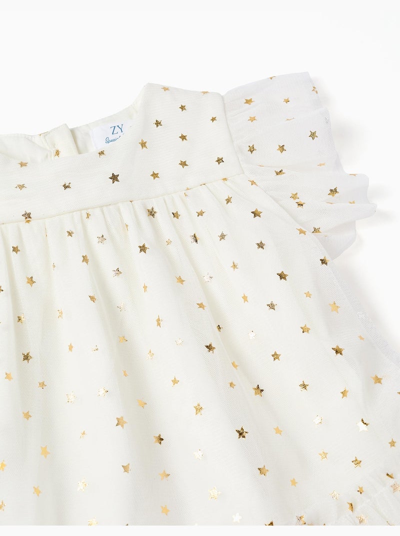 Abito senza maniche in tulle con volant e stelle Bianco - Kiabi