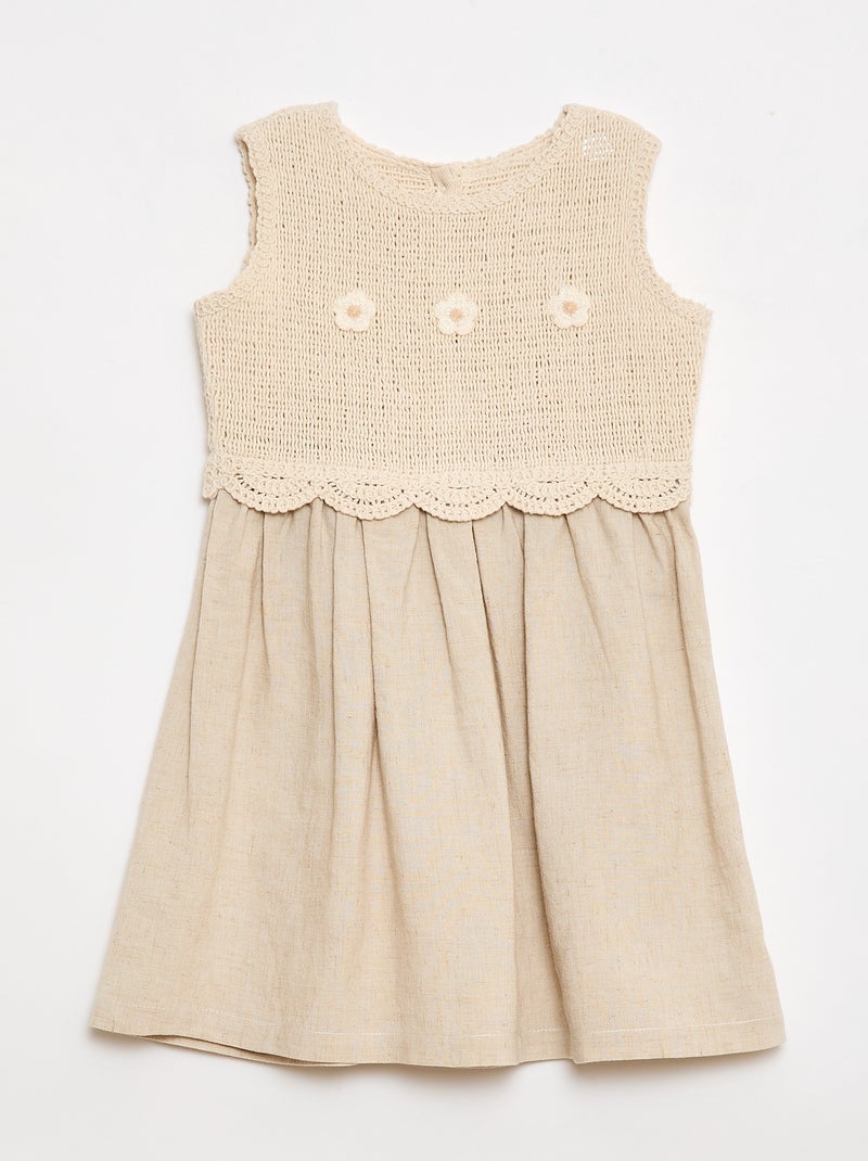Abito smanicato con top all'uncinetto Beige - Kiabi