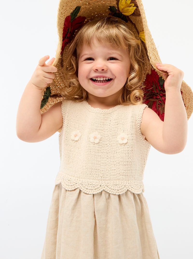 Abito smanicato con top all'uncinetto Beige - Kiabi