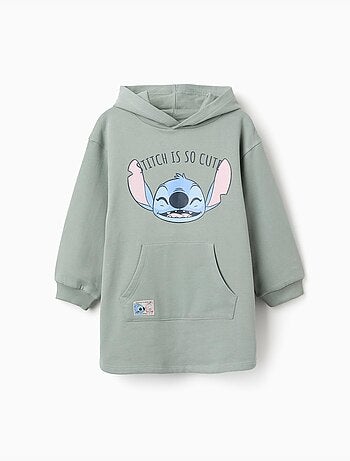 Abito spazzolato con cappuccio e stampa Stitch