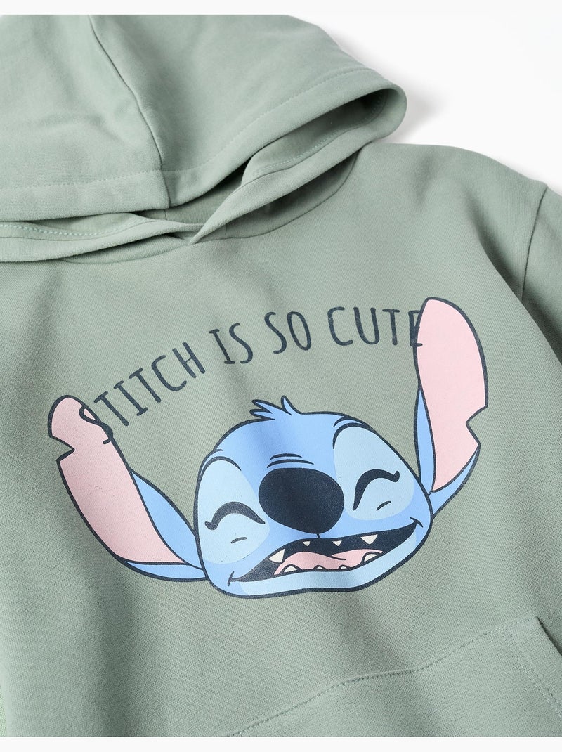 Abito spazzolato con cappuccio e stampa Stitch Verde - Kiabi