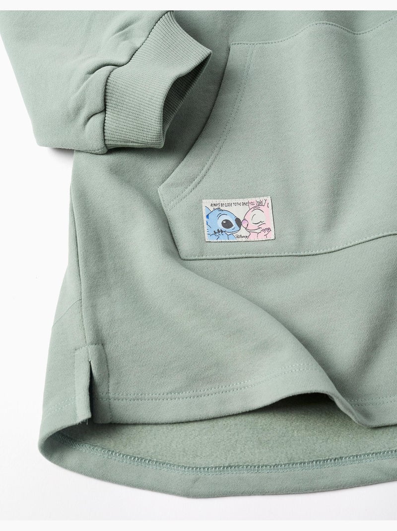 Abito spazzolato con cappuccio e stampa Stitch Verde - Kiabi