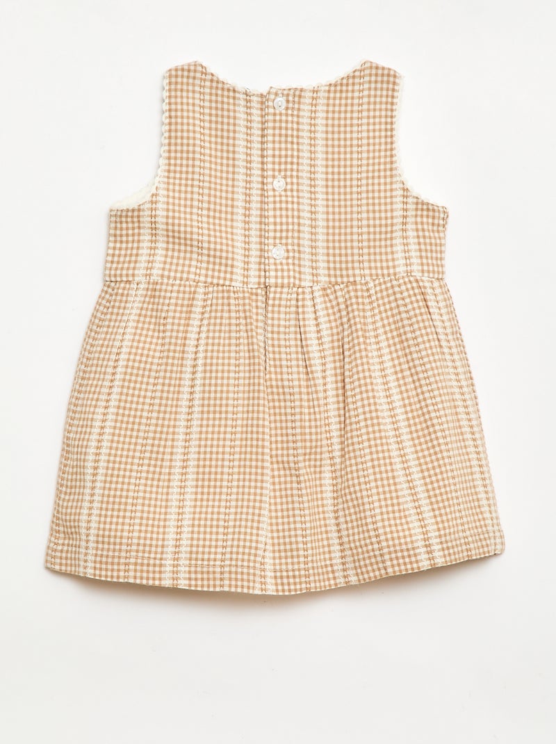 Abito vichy in garza di cotone Marrone - Kiabi