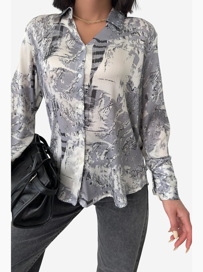 Abstract print buttoned shirt my fashion Grigio - Kiabi