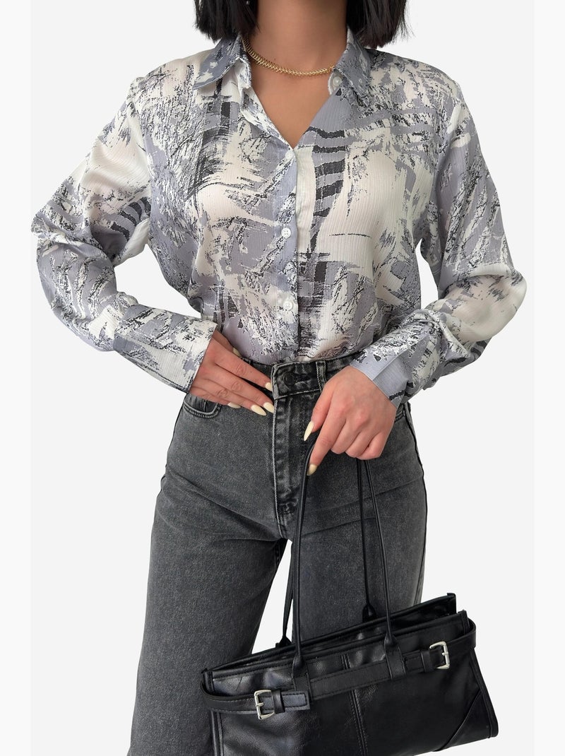 Abstract print buttoned shirt my fashion Grigio - Kiabi
