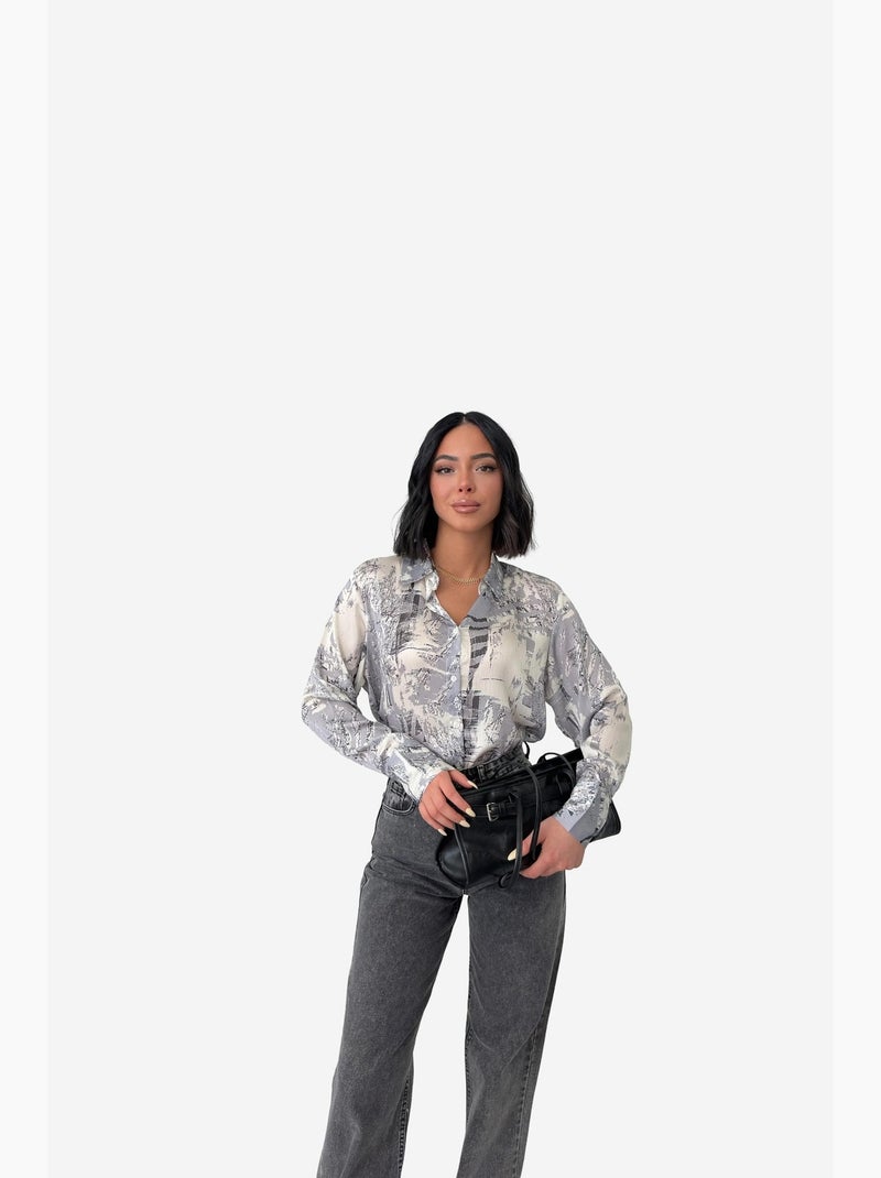 Abstract print buttoned shirt my fashion Grigio - Kiabi