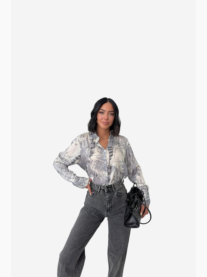 Abstract print buttoned shirt my fashion Grigio - Kiabi