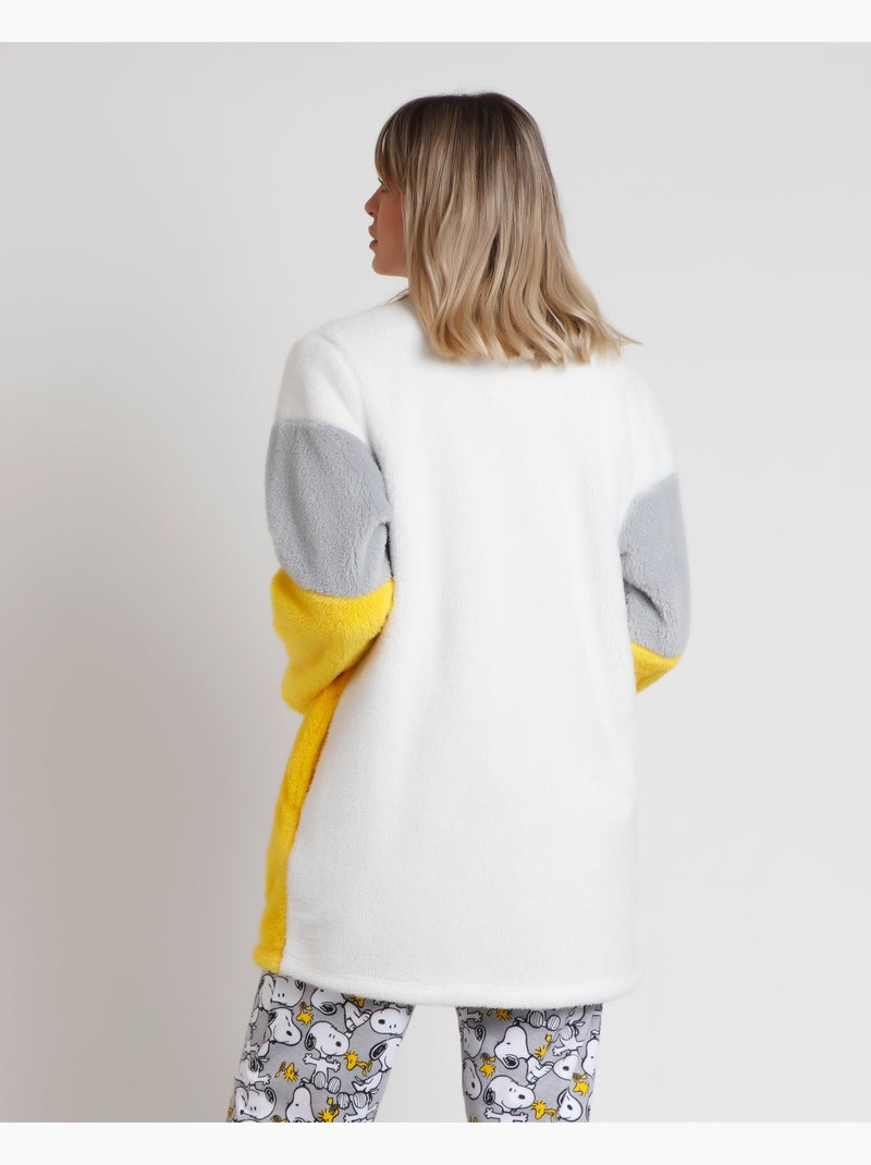 Accappatoio caldo a maniche lunghe da donna PEANUTS con divertenti strisce di Snoopy Blu Giallo - Kiabi
