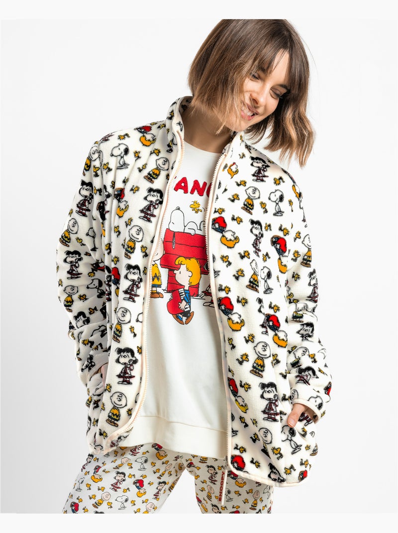 Accappatoio caldo a maniche lunghe da donna PEANUTS Meet Up Ecru - Kiabi