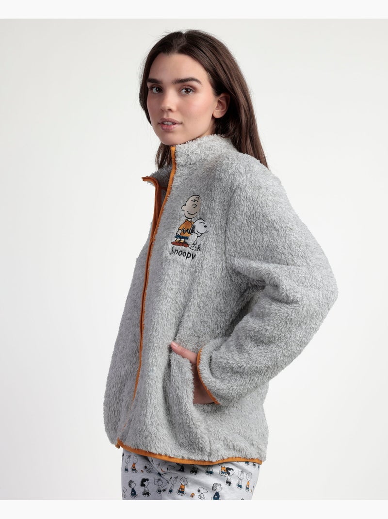 Accappatoio caldo a maniche lunghe da donna PEANUTS Snoopy & Friends Grigio melangiato - Kiabi