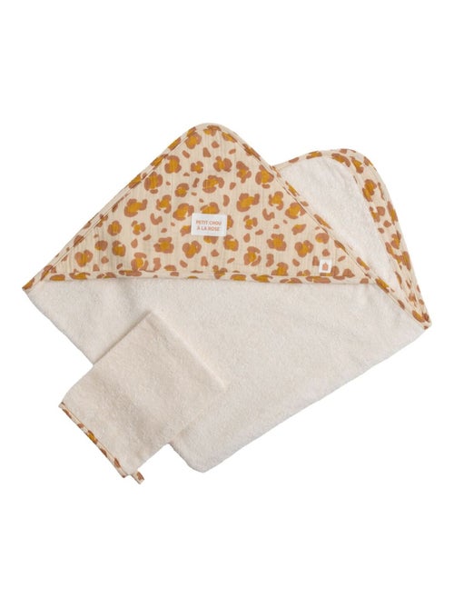 Accappatoio con cappuccio in garza di cotone e guanto con fantasia leopardata per - SAUTHON - Kiabi