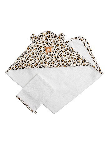 Accappatoio con cappuccio in garza di cotone e guanto con fantasia leopardata per - SAUTHON