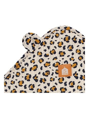 Accappatoio con cappuccio in garza di cotone e guanto con fantasia leopardata per - SAUTHON