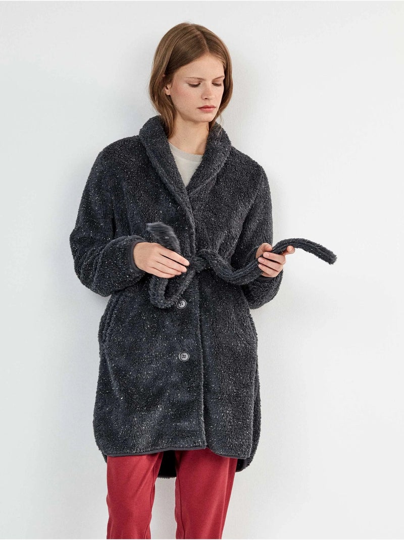 Accappatoio con collo smoking e dettaglio lurex Grigio - Kiabi