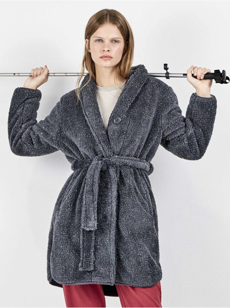 Accappatoio con collo smoking e dettaglio lurex Grigio - Kiabi