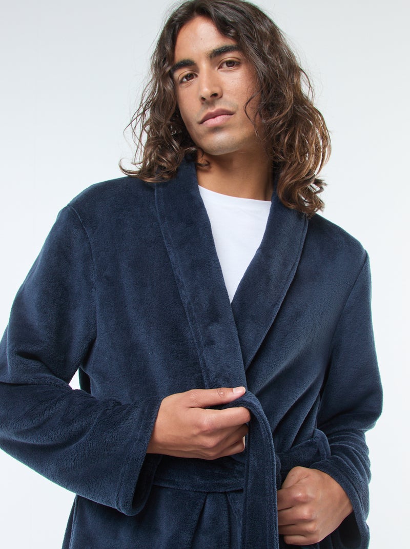 Accappatoio in pile con cintura da annodare blu - Kiabi